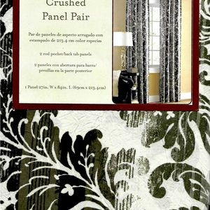 Sheer Crushed Voile Microfiber Rod Pocket Back Tab Panel Pair -Black Gray Damask